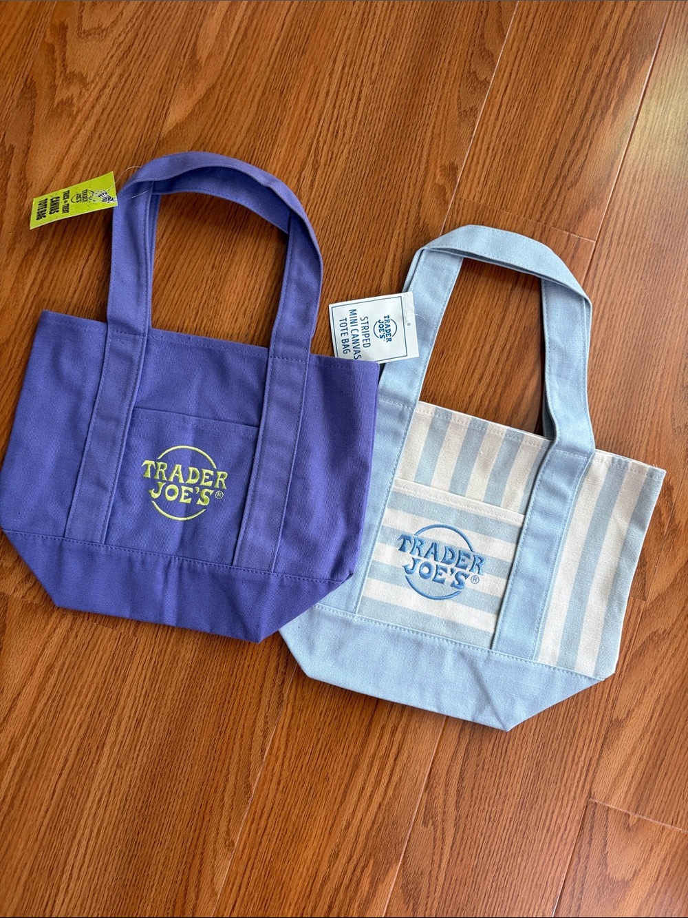 2 Trader Joe’s Canvas Tote Bags - Purple & Light Blue Striped